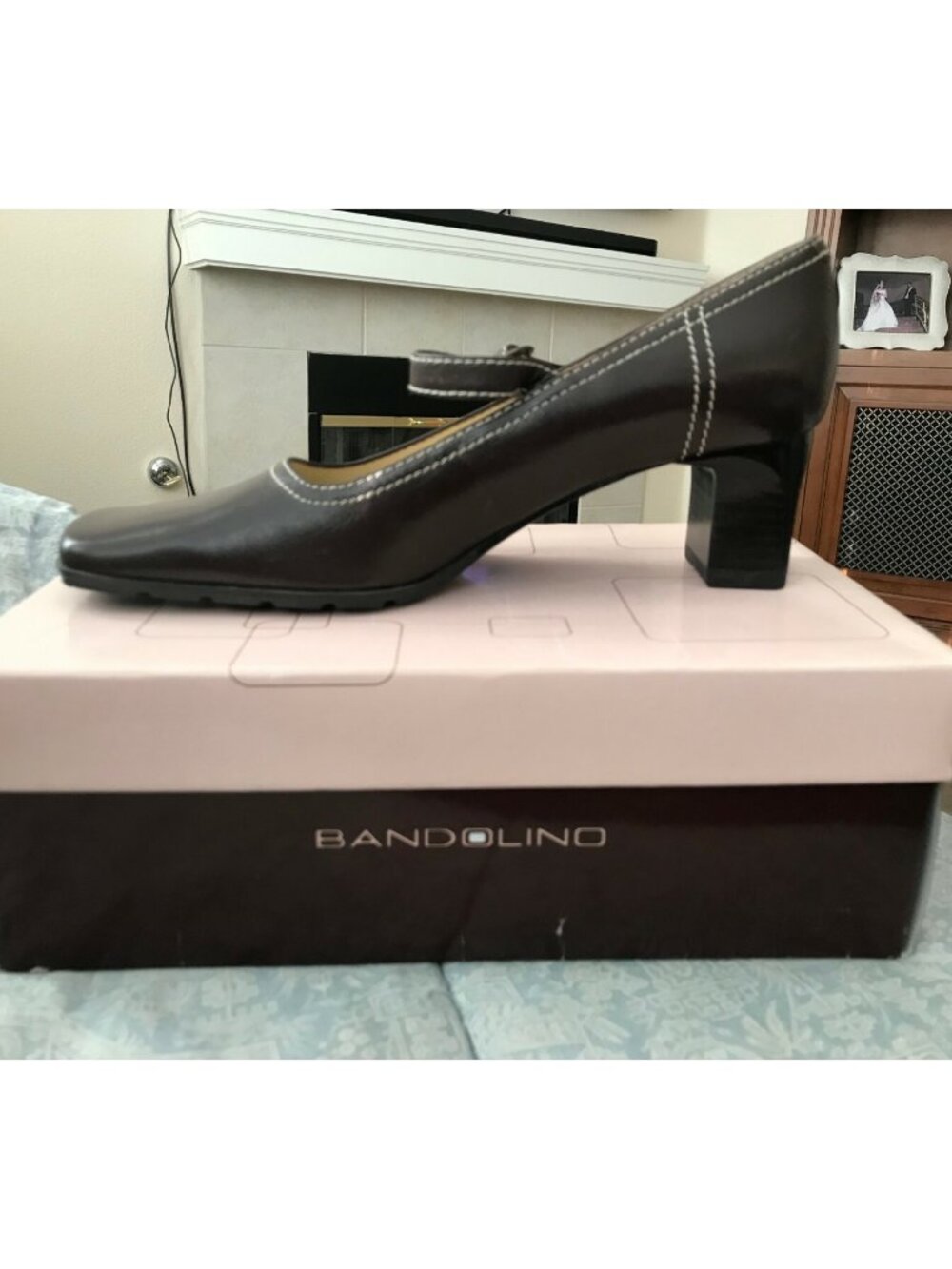 Bandolino Dorian Dark Brown Leather Mary Jane Square Toe Heels Size 8.5